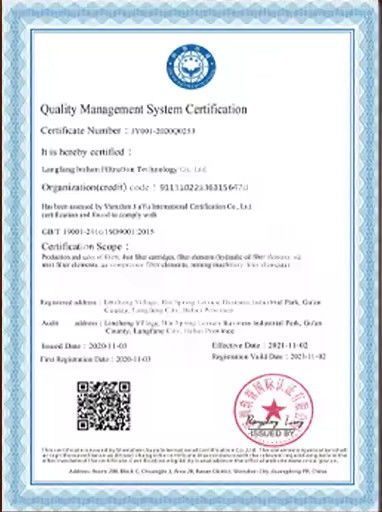 China Langfang Lvshen Filtration Technology Co., Ltd. Certificações
